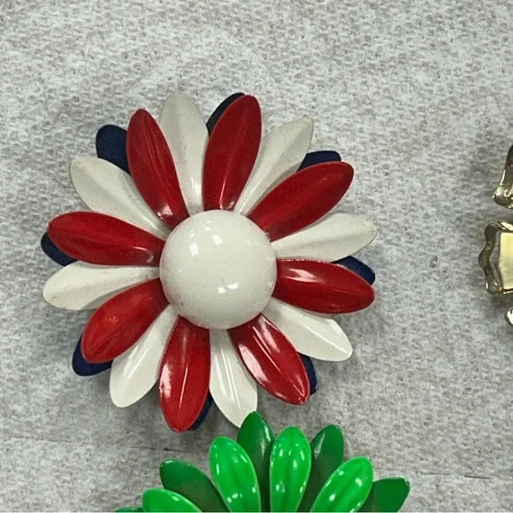 Vintage MCM Colorful Retro Flower Brooch Set 60s 70s Hippie Colorful Floral - Picture 5 of 14